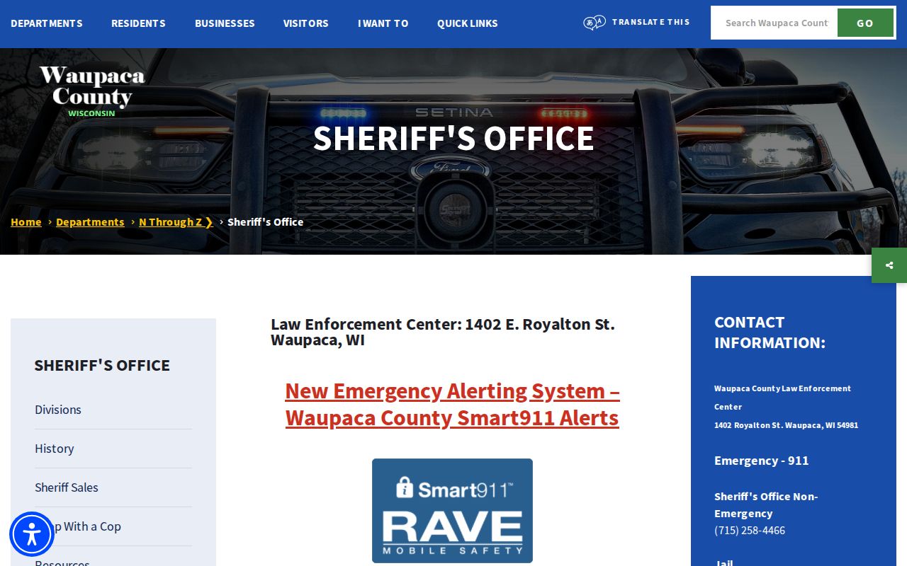 Waupaca County Sheriff official records and arrest information portal
