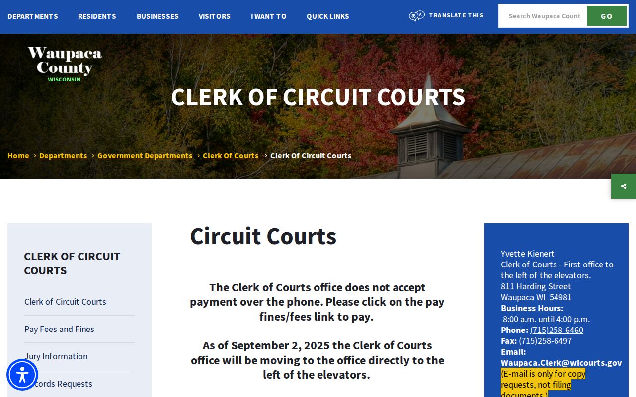 Waupaca County Clerk of Circuit Court official page