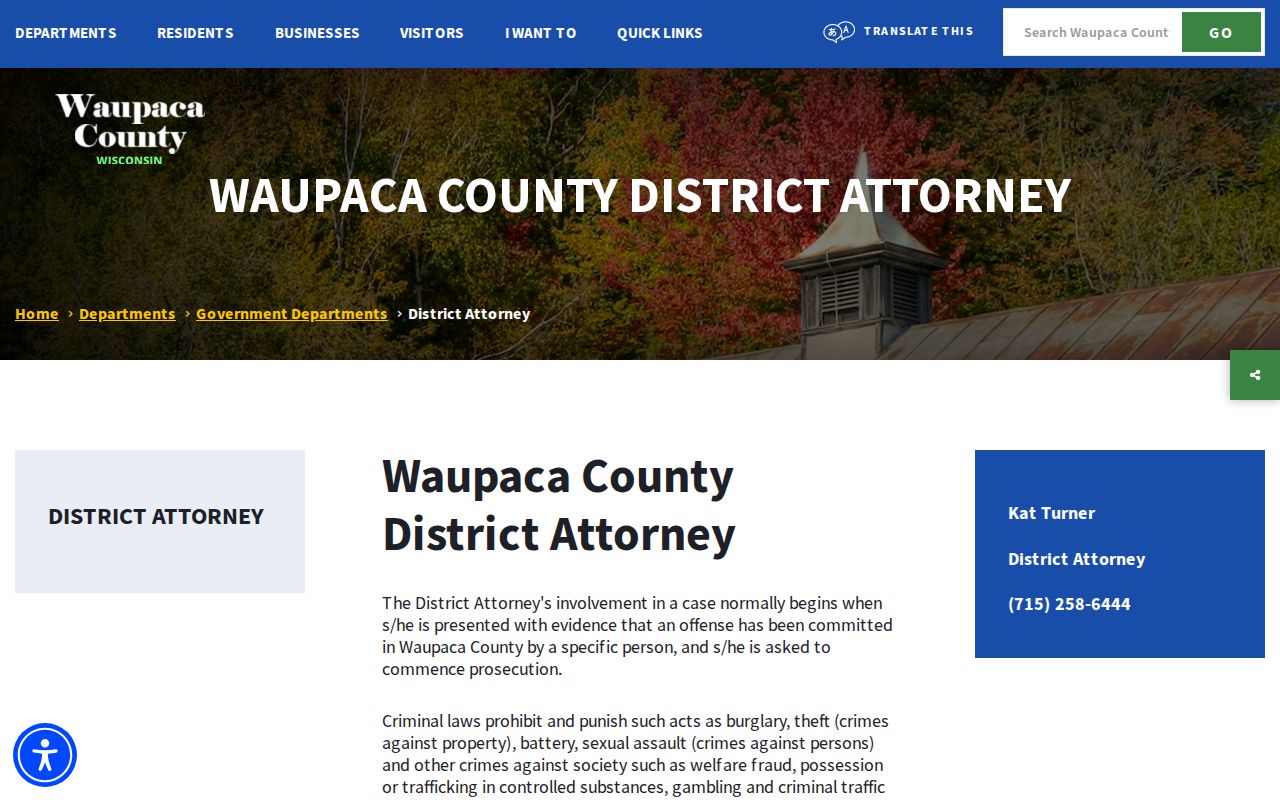 Waupaca County District Attorney official office page