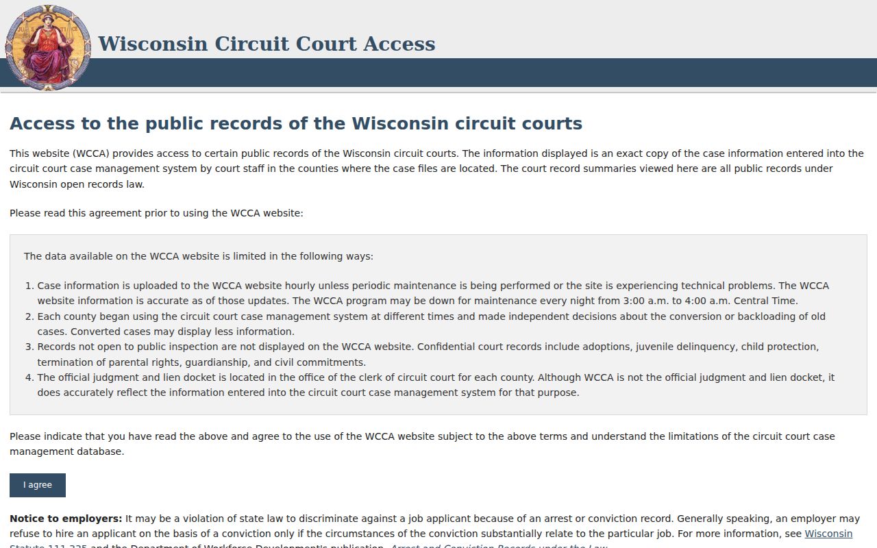 Wisconsin Circuit Court Access search for Waupaca County cases